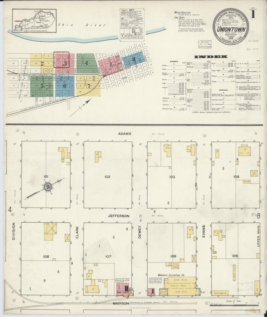 Sanborn Fire Insurance Map from Uniontown, Union County, Kentucky (1916), Sheet #0001 - Historic Sanborn Fire Insurance Map Print, vintage old map wall art, antique decor, genealogy gift, Kentucky Kentucky map