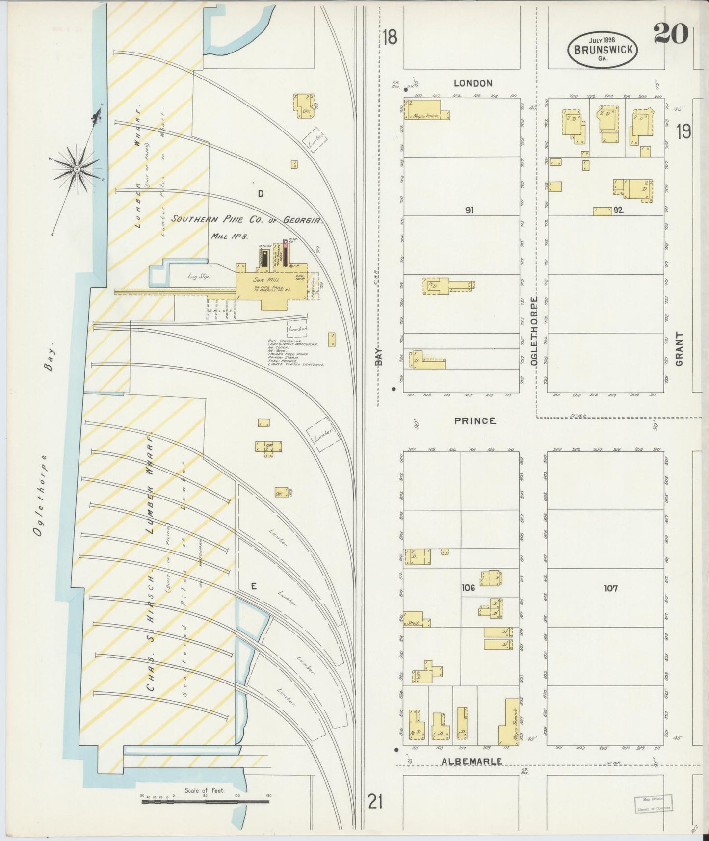 Sanborn Fire Insurance Map from Brunswick, Glynn County, Georgia (1898), Sheet #0020 - Complete Map Set gallery image, historic Sanborn map, vintage wall art, Georgia Georgia