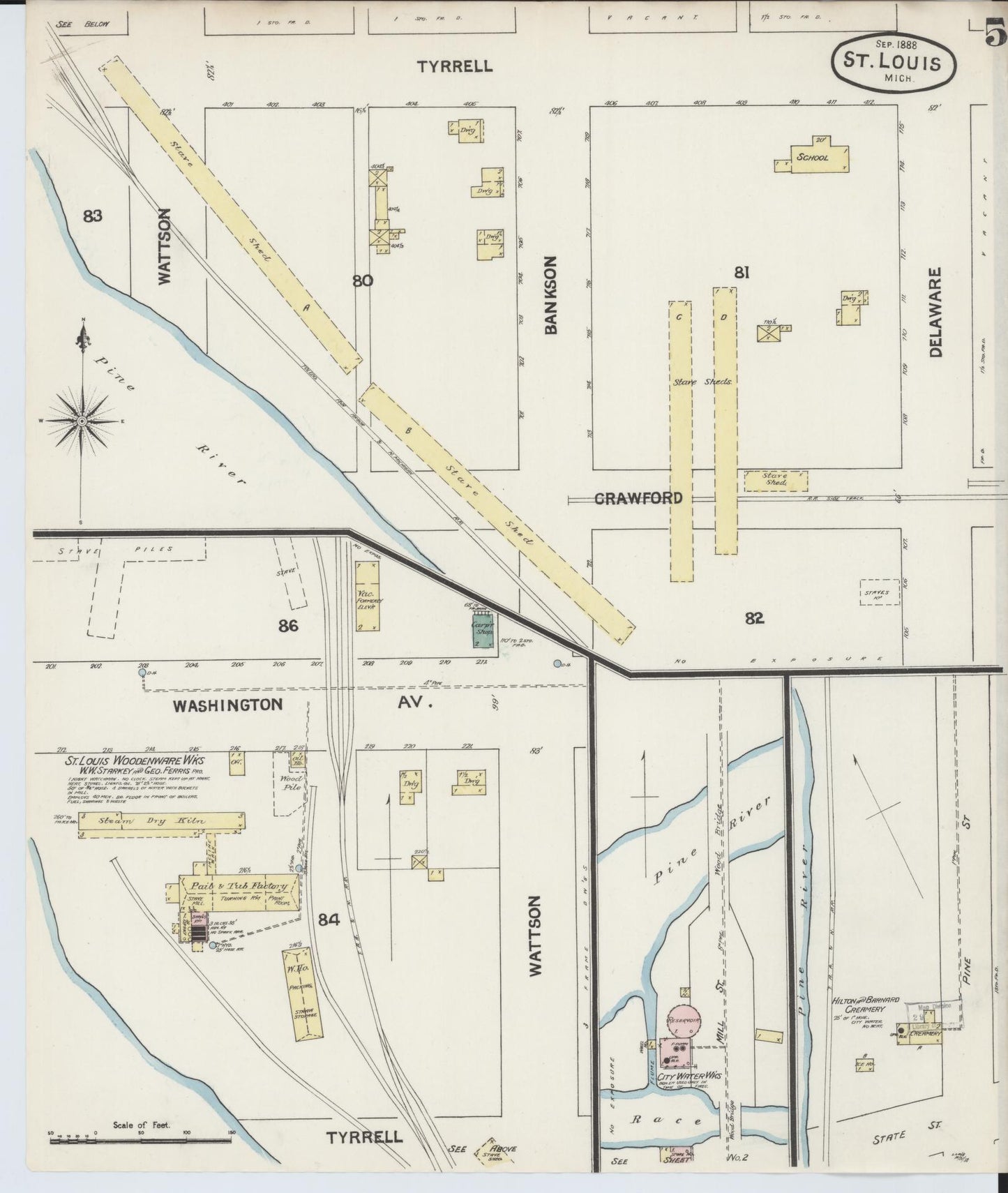 Sanborn Fire Insurance Map from Saint Louis, Gratiot County, Michigan (1888), Sheet #0005 - Complete Map Set gallery image, historic Sanborn map, vintage wall art, Michigan Michigan