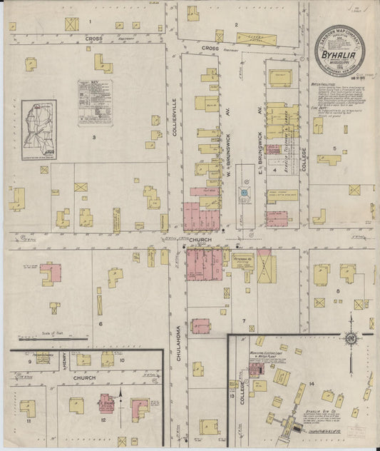 Sanborn Fire Insurance Map from Byhalia, Marshall County, Mississippi (1915), Sheet #0001 - Historic Sanborn Fire Insurance Map Print, vintage old map wall art, antique decor, genealogy gift, Mississippi Mississippi map