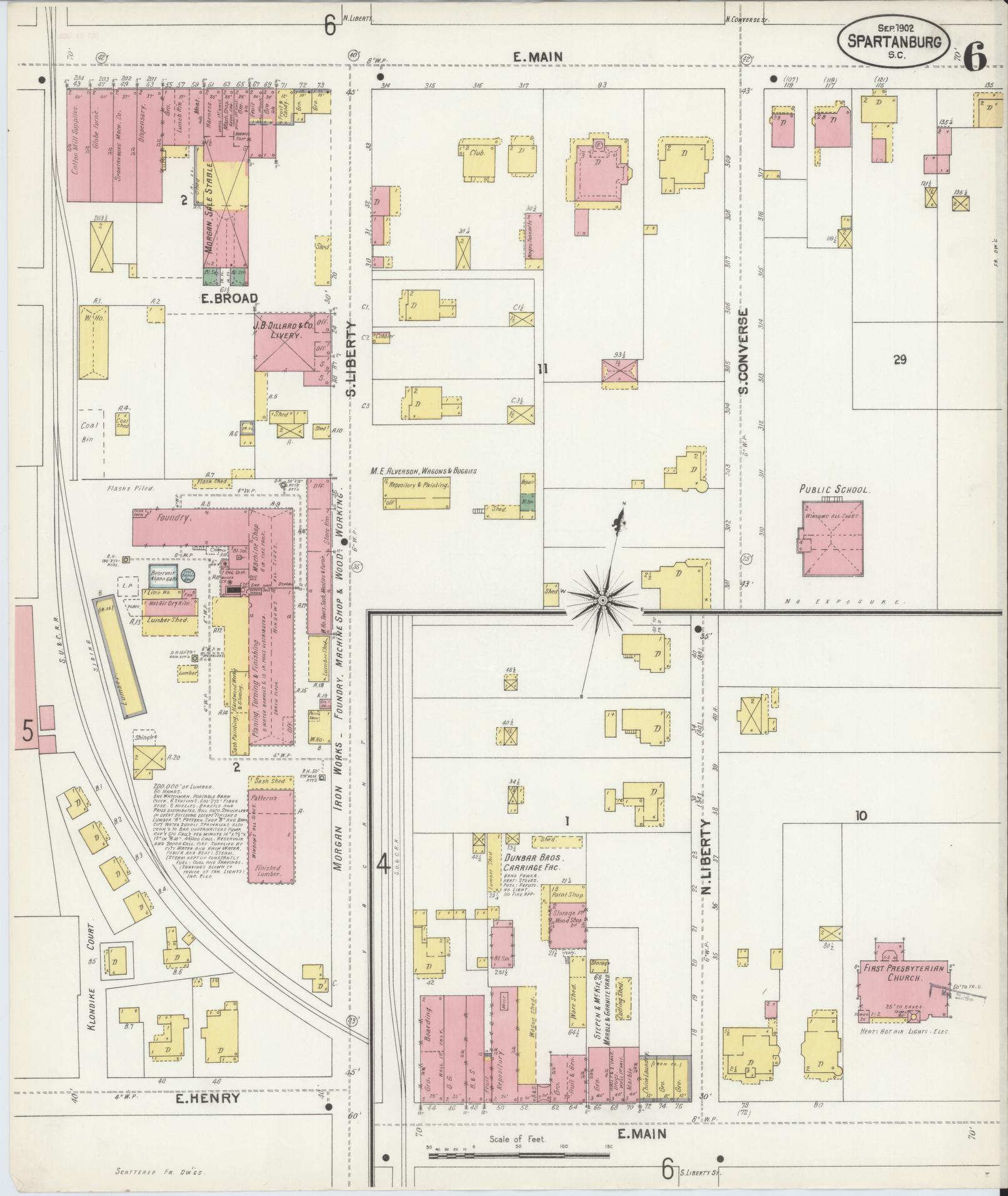 Sanborn Fire Insurance Map from Spartanburg, Spartanburg County, South Carolina (1902), Sheet #0006 - Complete Map Set gallery image, historic Sanborn map, vintage wall art, South Carolina South Carolina