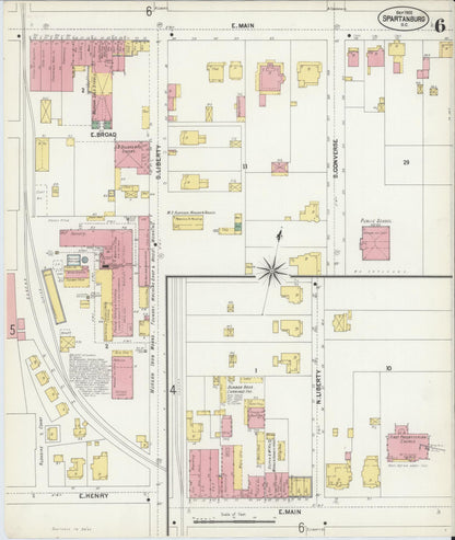 Sanborn Fire Insurance Map from Spartanburg, Spartanburg County, South Carolina (1902), Sheet #0006 - Complete Map Set gallery image, historic Sanborn map, vintage wall art, South Carolina South Carolina