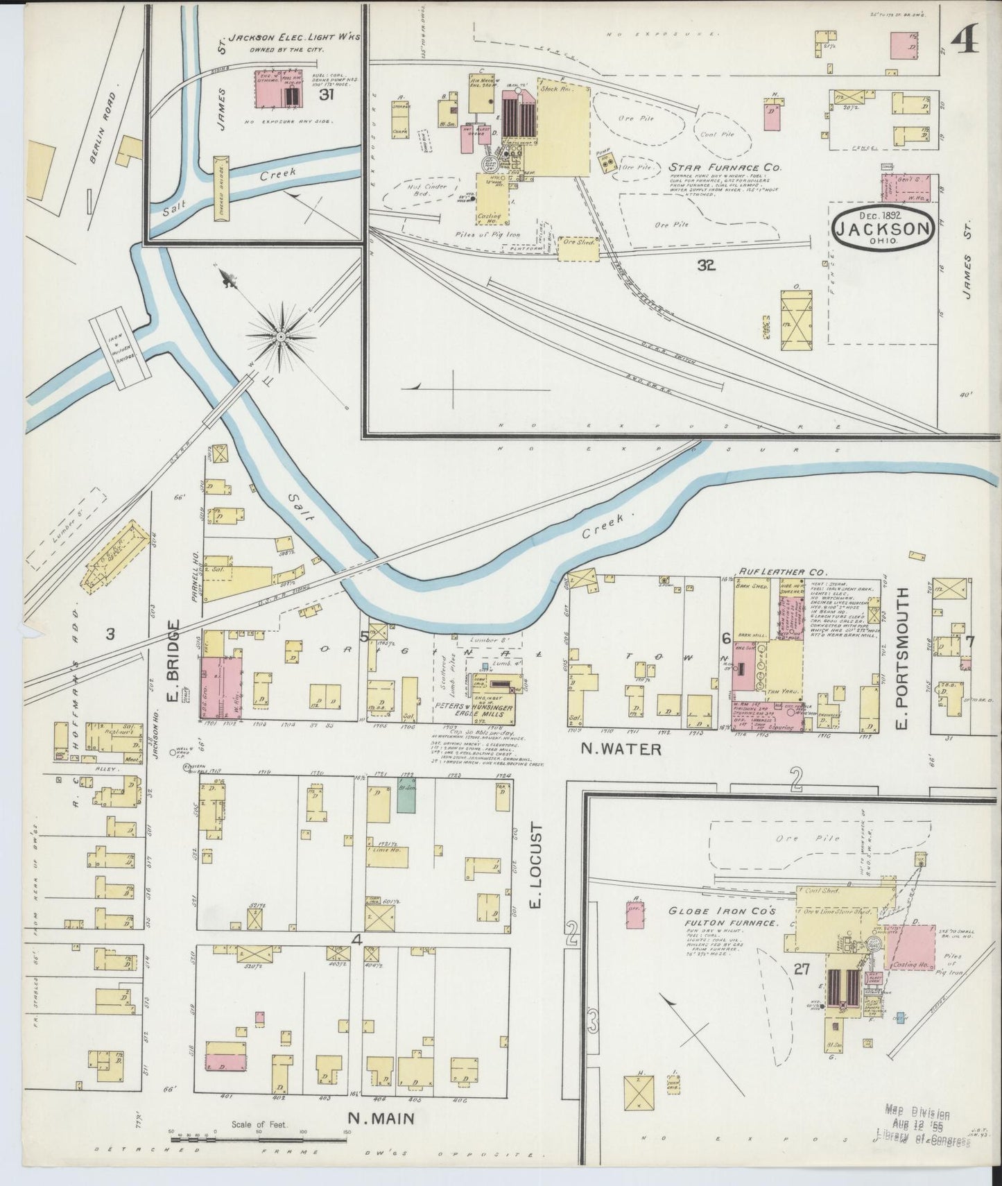 Sanborn Fire Insurance Map from Jackson, Jackson County, Ohio (1892), Sheet #0004 - Historic Sanborn Fire Insurance Map Print, vintage old map wall art, antique decor, genealogy gift, Ohio Ohio map