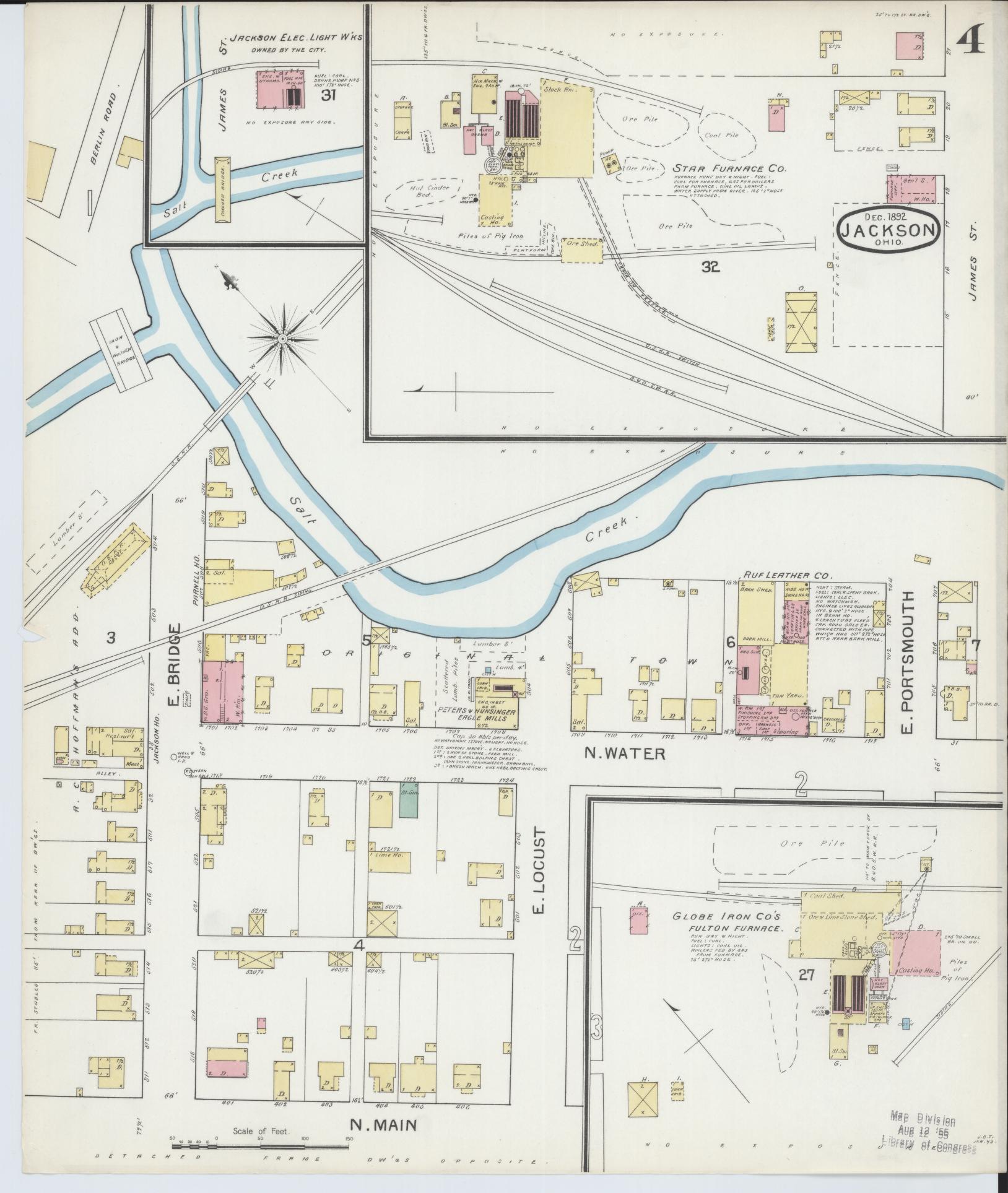 Sanborn Fire Insurance Map from Jackson, Jackson County, Ohio (1892), Sheet #0004 - Historic Sanborn Fire Insurance Map Print, vintage old map wall art, antique decor, genealogy gift, Ohio Ohio map