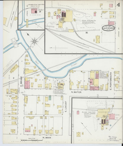 Sanborn Fire Insurance Map from Jackson, Jackson County, Ohio (1892), Sheet #0004 - Historic Sanborn Fire Insurance Map Print, vintage old map wall art, antique decor, genealogy gift, Ohio Ohio map