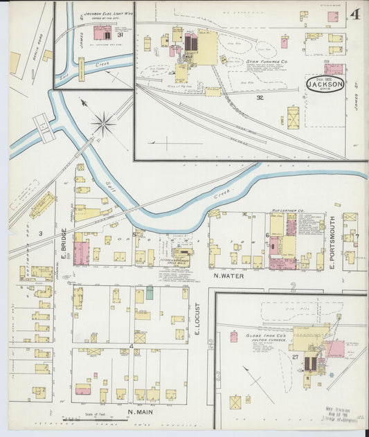 Sanborn Fire Insurance Map from Jackson, Jackson County, Ohio (1892), Sheet #0004 - Historic Sanborn Fire Insurance Map Print, vintage old map wall art, antique decor, genealogy gift, Ohio Ohio map