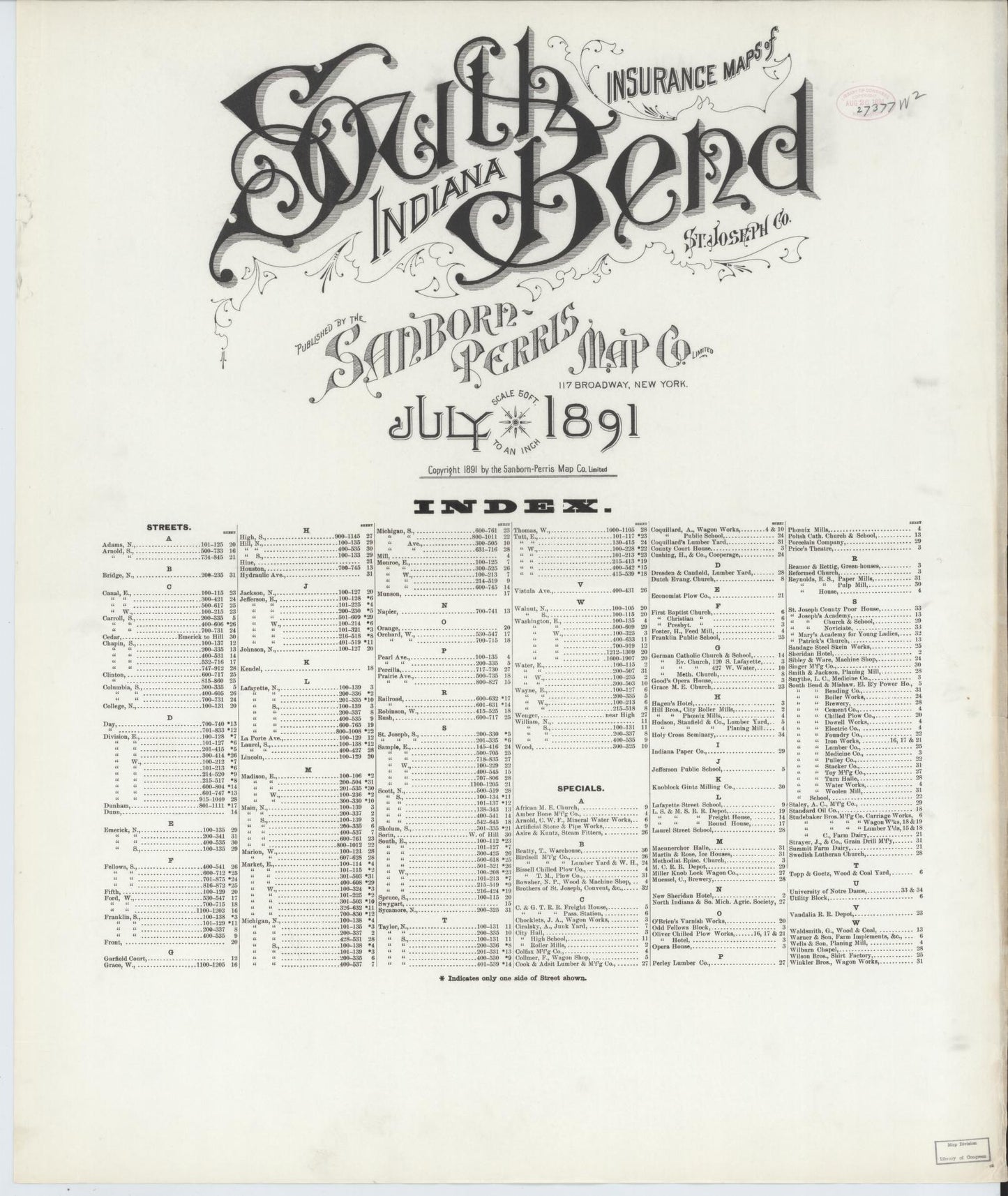 Sanborn Fire Insurance Map from South Bend, Saint Joseph County, Indiana. (1891) – Historic Sanborn Fire Insurance Map Print