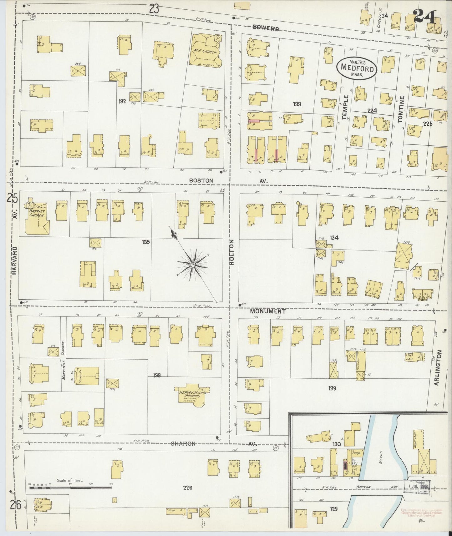 Sanborn Fire Insurance Map from Medford, Middlesex County, Massachusetts (1903), Sheet #0024 - Complete Map Set gallery image, historic Sanborn map, vintage wall art, Massachusetts Massachusetts
