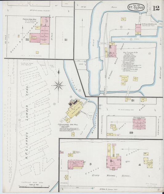 Sanborn Fire Insurance Map from Saint Cloud, Stearns, Benton, and Sherburne Counties, Minnesota (1889), Sheet #0012 - Historic Sanborn Fire Insurance Map Print, vintage old map wall art, antique decor, genealogy gift, Minnesota Minnesota map