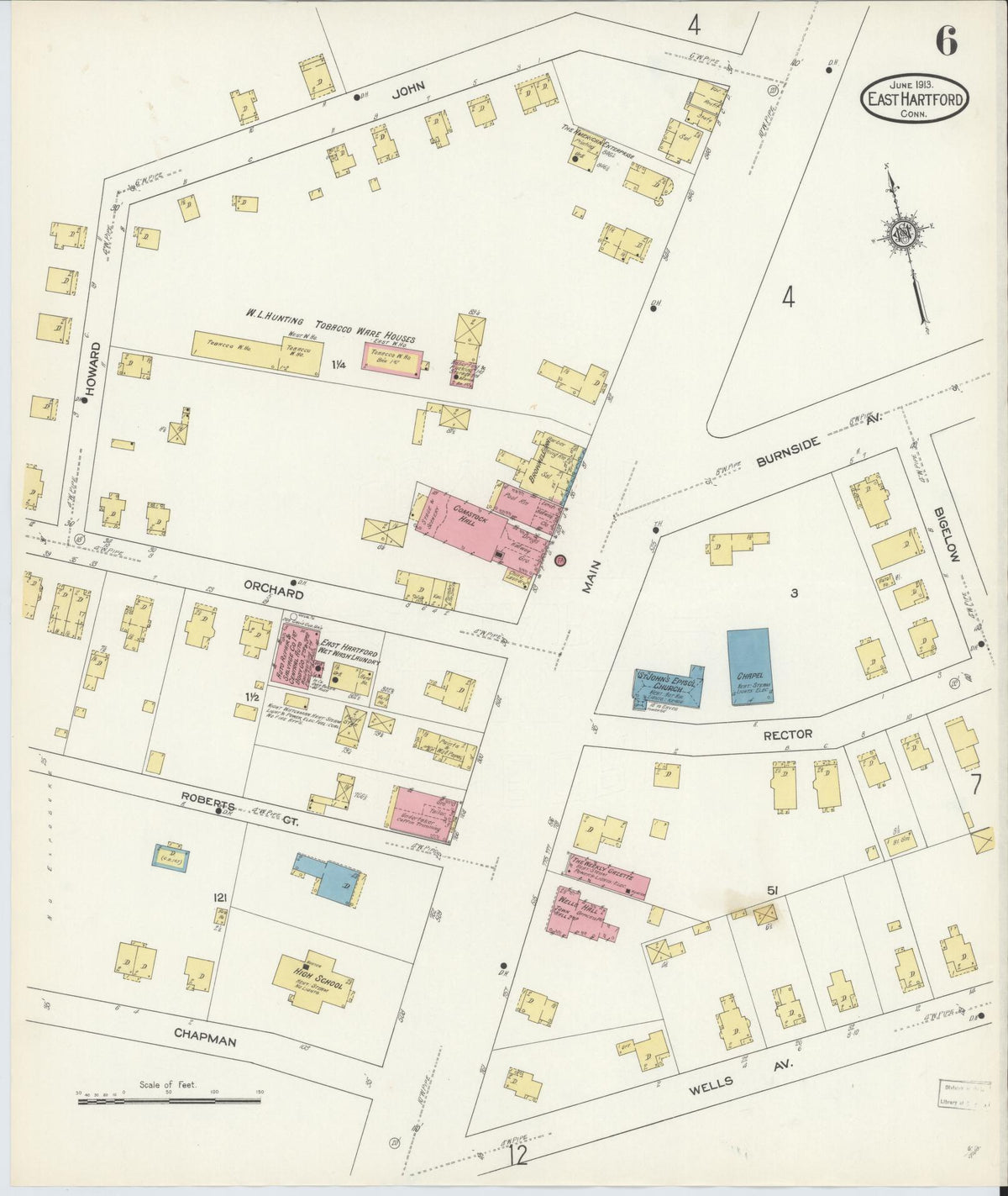 Sanborn Fire Insurance Map from East Hartford, Hartford County, Connecticut (1913), Sheet #0006 - Historic Sanborn Fire Insurance Map Print, vintage old map wall art, antique decor, genealogy gift, Connecticut Connecticut map