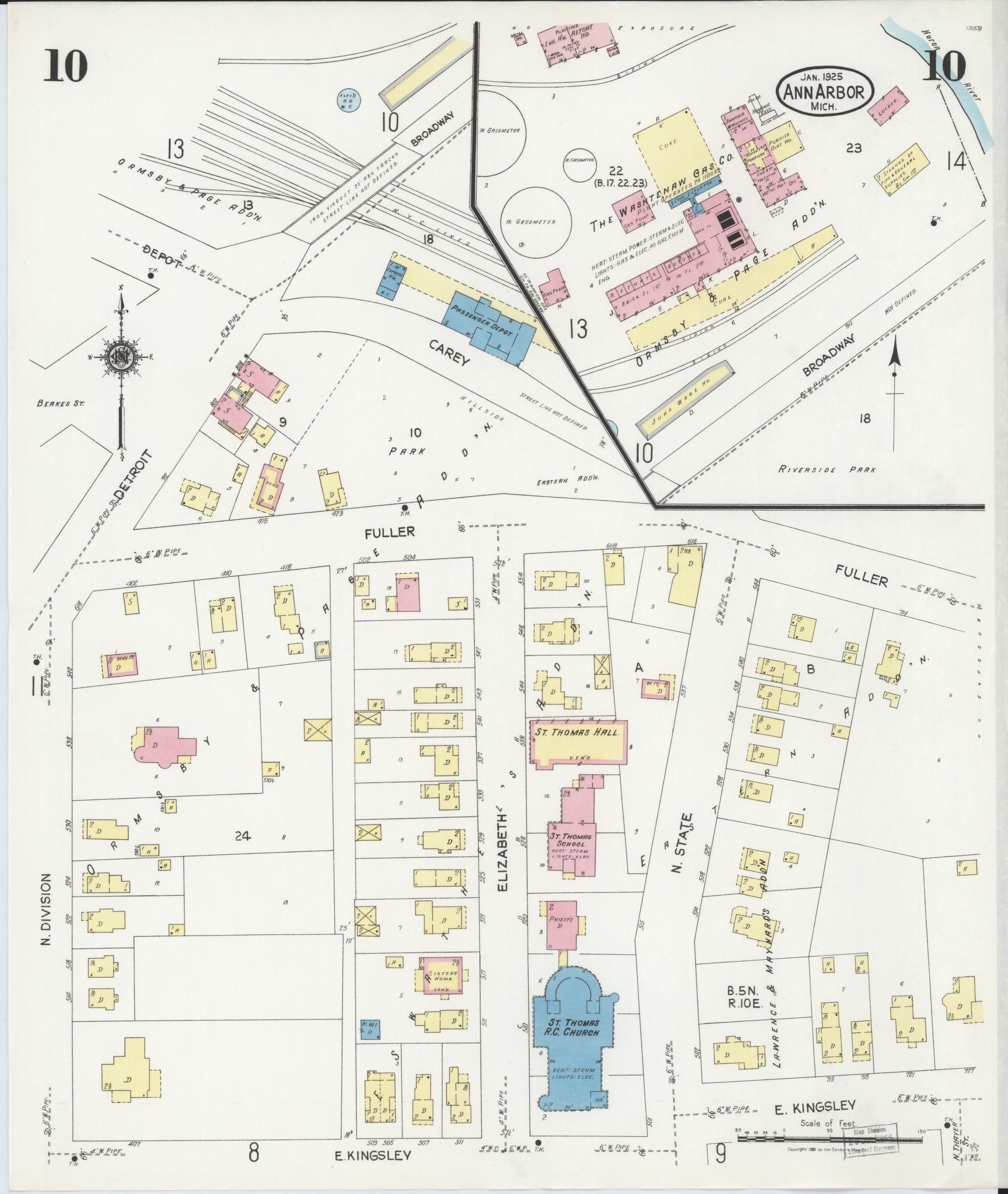 Sanborn Fire Insurance Map from Ann Arbor, Washtenaw County, Michigan (1925), Sheet #0010 - Complete Map Set gallery image, historic Sanborn map, vintage wall art, Michigan Michigan