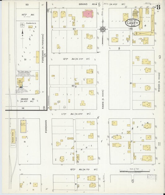 Sanborn Fire Insurance Map from Caney, Montgomery County, Kansas (1917), Sheet #0008 - Historic Sanborn Fire Insurance Map Print, vintage old map wall art, antique decor, genealogy gift, Kansas Kansas map