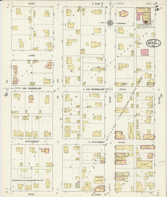 Sanborn Fire Insurance Map from Merrill, Lincoln County, Wisconsin (1913), Sheet #0005 - Historic Sanborn Fire Insurance Map Print, vintage old map wall art, antique decor, genealogy gift, Wisconsin Wisconsin map