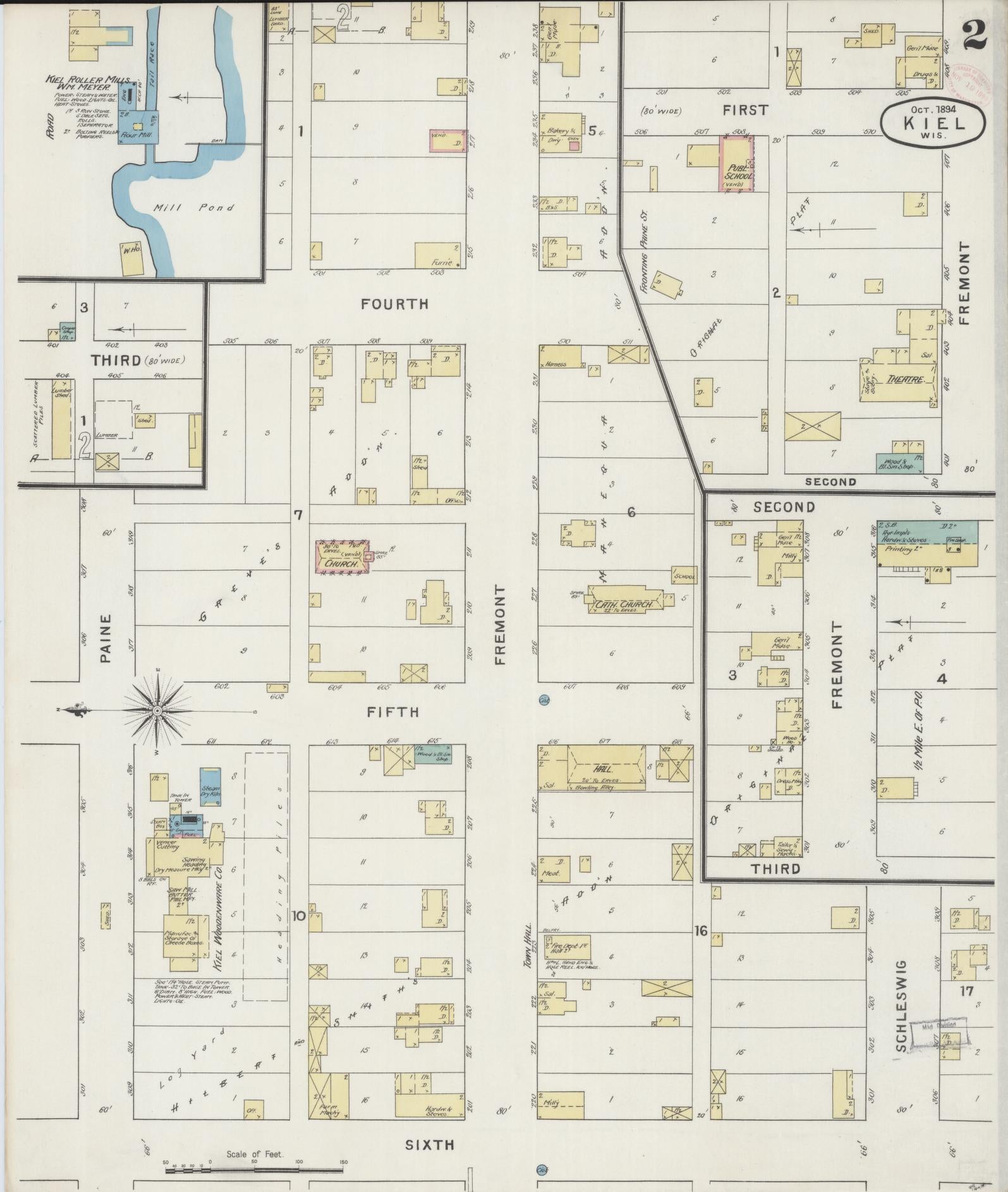 Sanborn Fire Insurance Map from Kiel, Manitowoc and Calumet Counties, Wisconsin (1894), Sheet #0002 - Historic Sanborn Fire Insurance Map Print, vintage old map wall art, antique decor, genealogy gift, Wisconsin Wisconsin map