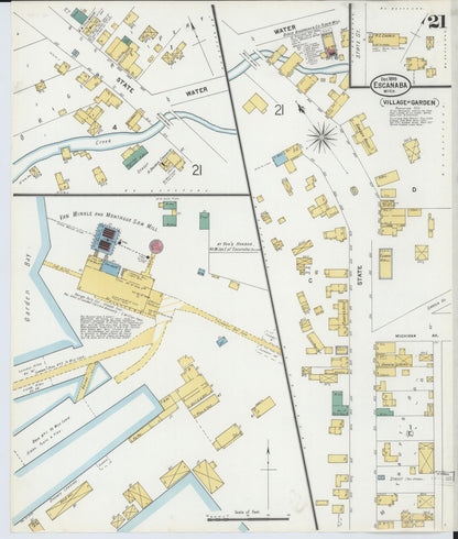 Sanborn Fire Insurance Map from Escanaba, Delta County, Michigan (1899), Sheet #0021 - Historic Sanborn Fire Insurance Map Print, vintage old map wall art, antique decor, genealogy gift, Michigan Michigan map