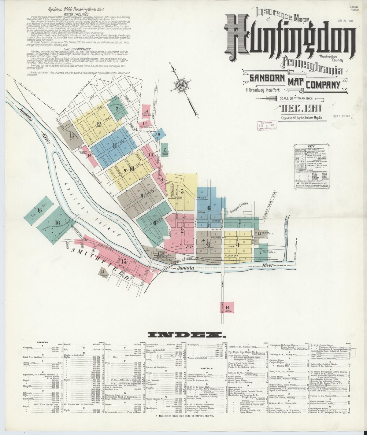 Sanborn Fire Insurance Map from Huntingdon, Huntingdon County, Pennsylvania (1911), Sheet #0001 - Complete Map Set gallery image, historic Sanborn map, vintage wall art, Pennsylvania Pennsylvania