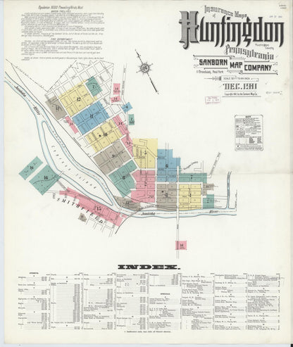 Sanborn Fire Insurance Map from Huntingdon, Huntingdon County, Pennsylvania (1911), Sheet #0001 - Complete Map Set gallery image, historic Sanborn map, vintage wall art, Pennsylvania Pennsylvania