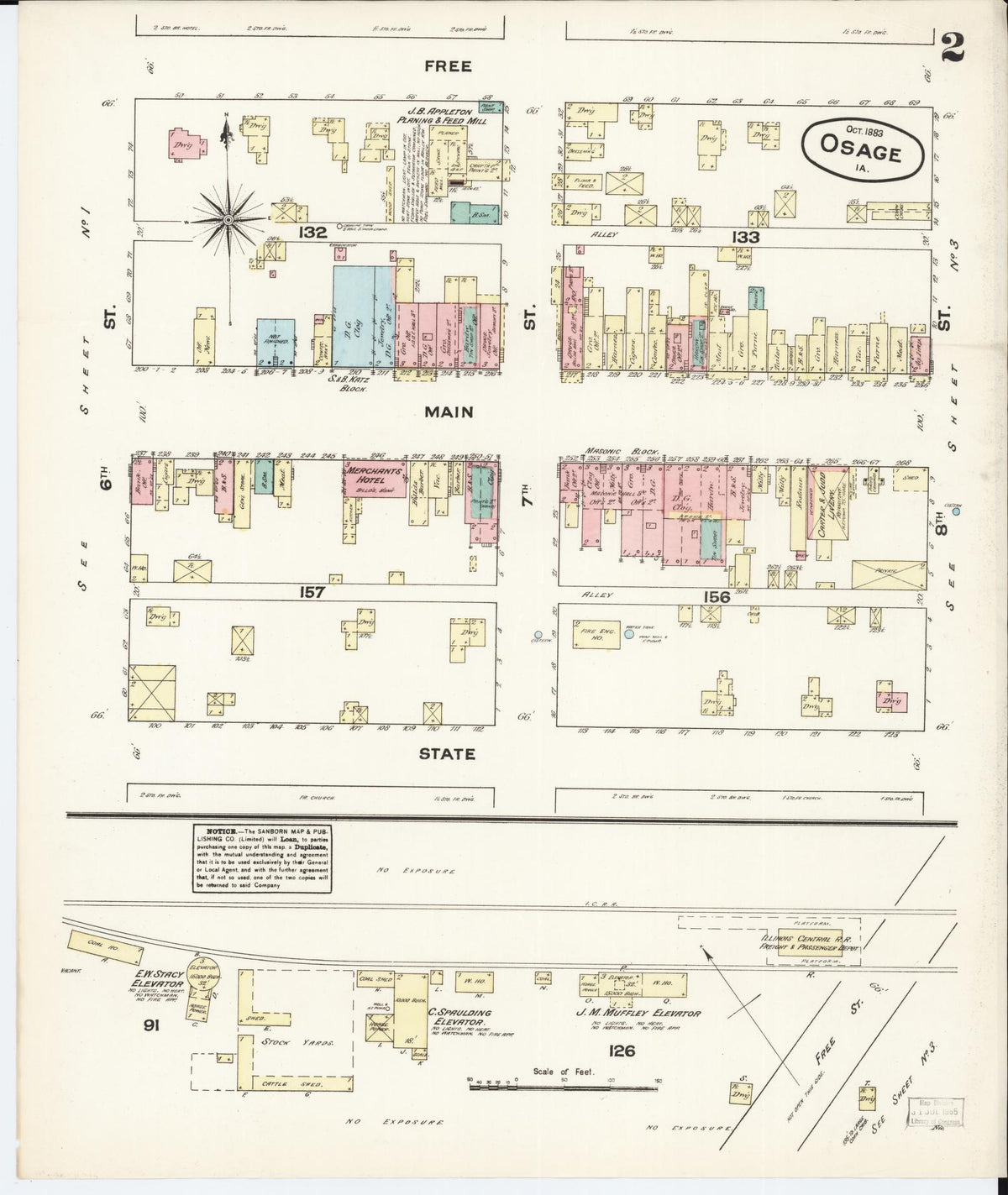Sanborn Fire Insurance Map from Osage, Mitchell County, Iowa (1883), Sheet #0002 - Historic Sanborn Fire Insurance Map Print, vintage old map wall art