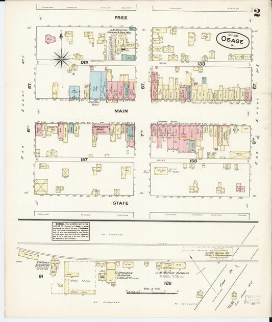 Sanborn Fire Insurance Map from Osage, Mitchell County, Iowa (1883), Sheet #0002 - Historic Sanborn Fire Insurance Map Print, vintage old map wall art