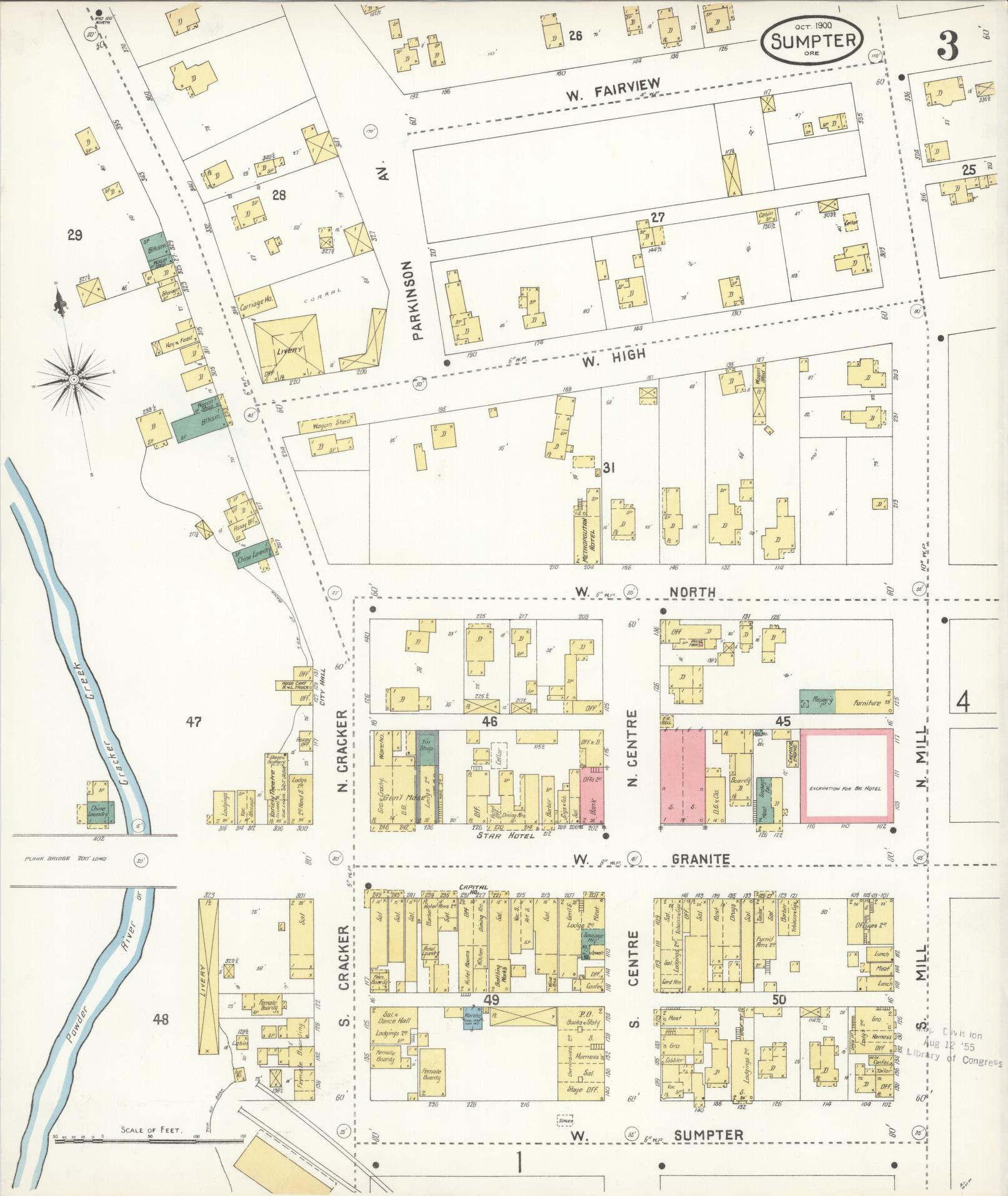 Sanborn Fire Insurance Map from Sumpter, Baker County, Oregon (1900), Sheet #0003 - Complete Map Set gallery image, historic Sanborn map, vintage wall art, Oregon Oregon
