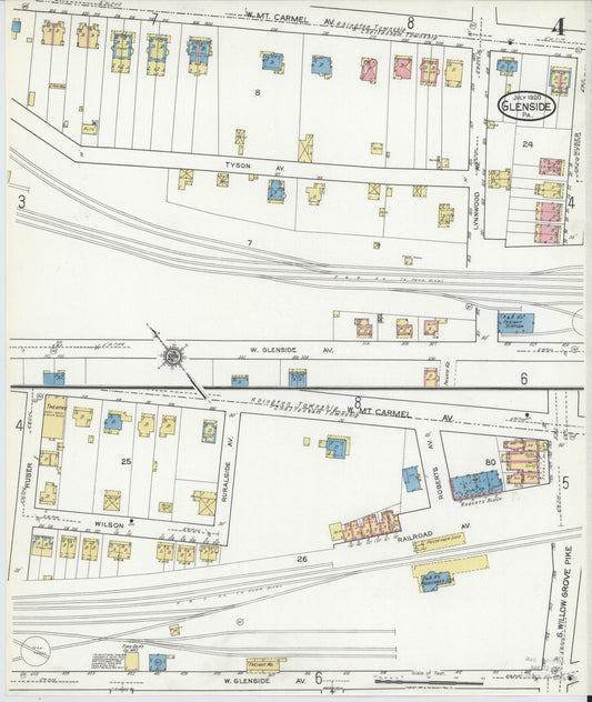 Sanborn Fire Insurance Map from Glenside, Montgomery County, Pennsylvania (1920), Sheet #0004 - Historic Sanborn Fire Insurance Map Print, vintage old map wall art, antique decor, genealogy gift, Pennsylvania Pennsylvania map