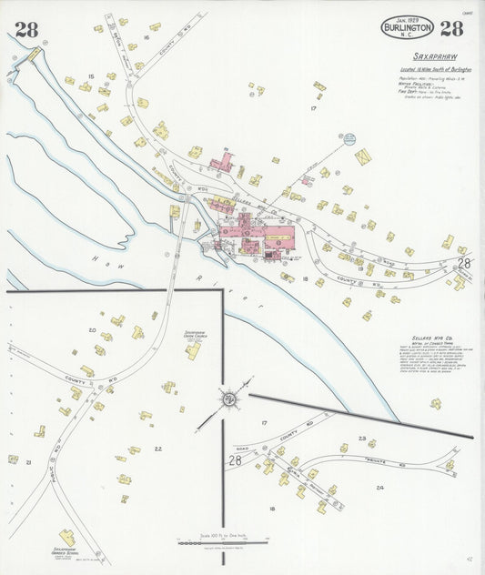 Sanborn Fire Insurance Map from Burlington, Alamance County, North Carolina (1929), Sheet #0028 - Historic Sanborn Fire Insurance Map Print, vintage old map wall art, antique decor, genealogy gift, North Carolina North Carolina map