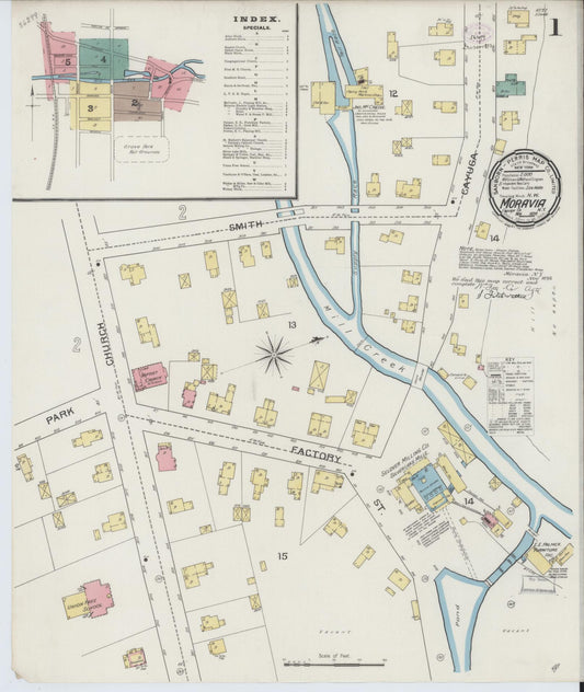 Sanborn Fire Insurance Map from Moravia, Cayuga County, New York (1893), Sheet #0001 - Historic Sanborn Fire Insurance Map Print, vintage old map wall art, antique decor, genealogy gift, New York New York map