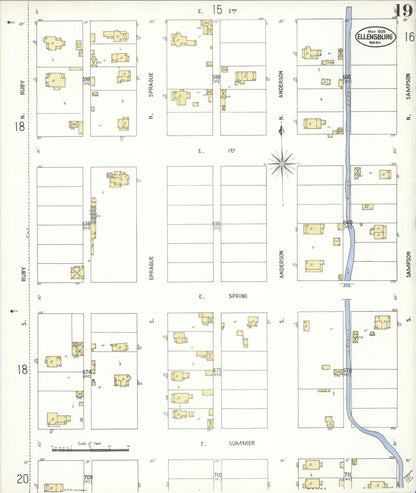 Sanborn Fire Insurance Map from Ellensburg, Kittitas County, Washington (1909), Sheet #0019 - Complete Map Set gallery image, historic Sanborn map, vintage wall art, Washington Washington
