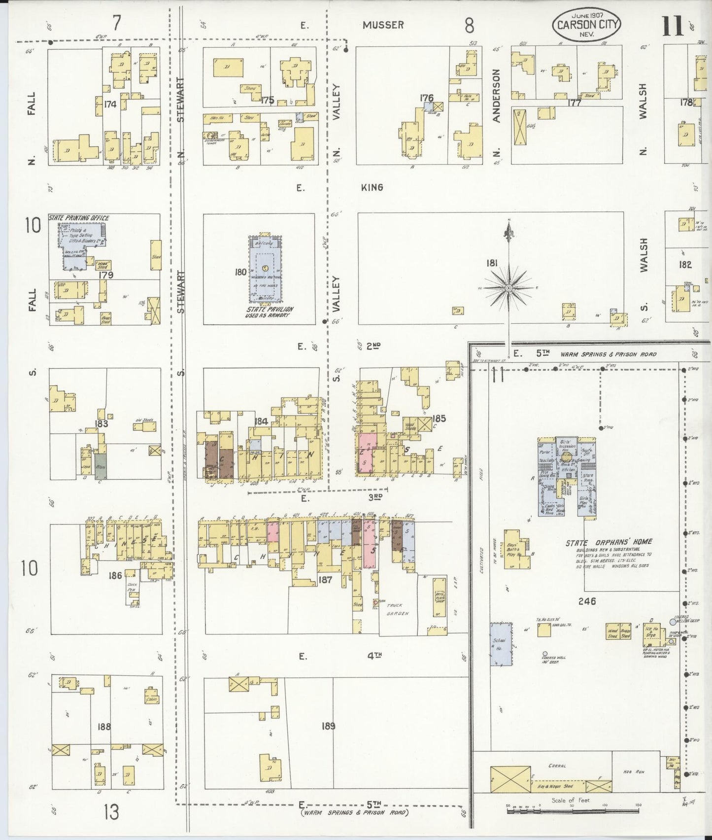 Sanborn Fire Insurance Map from Carson City, Carson City County, Nevada (1907), Sheet #0011 - Complete Map Set gallery image, historic Sanborn map, vintage wall art, Nevada Nevada