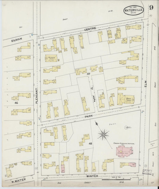 Sanborn Fire Insurance Map from Waterville, Kennebec County, Maine (1889), Sheet #0009 - Historic Sanborn Fire Insurance Map Print, vintage old map wall art, antique decor, genealogy gift, Maine Maine map