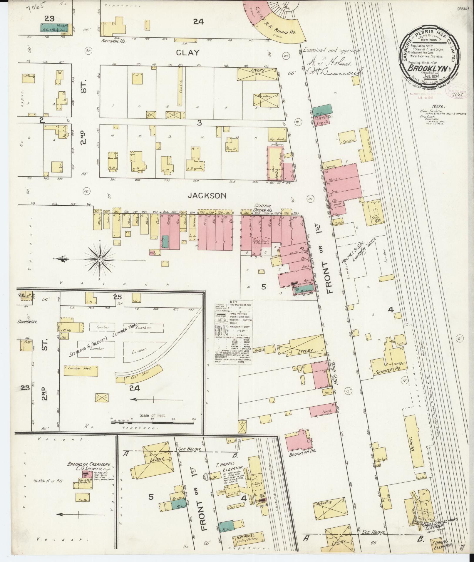 Sanborn Fire Insurance Map from Brooklyn, Poweshiek County, Iowa (1894), Sheet #0001 - Historic Sanborn Fire Insurance Map Print, vintage old map wall art