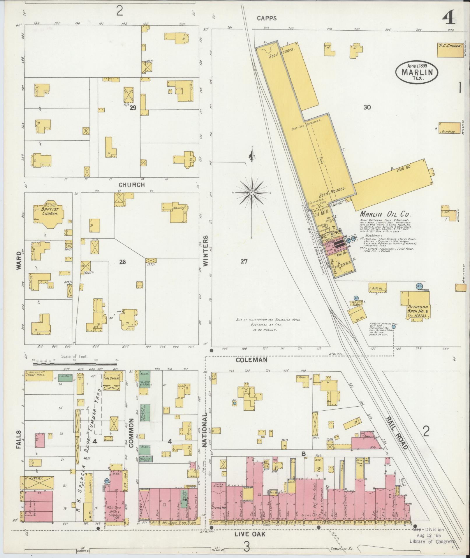 Sanborn Fire Insurance Map from Marlin, Falls County, Texas (1899), Sheet #0004 - Complete Map Set gallery image, historic Sanborn map, vintage wall art, Texas Texas