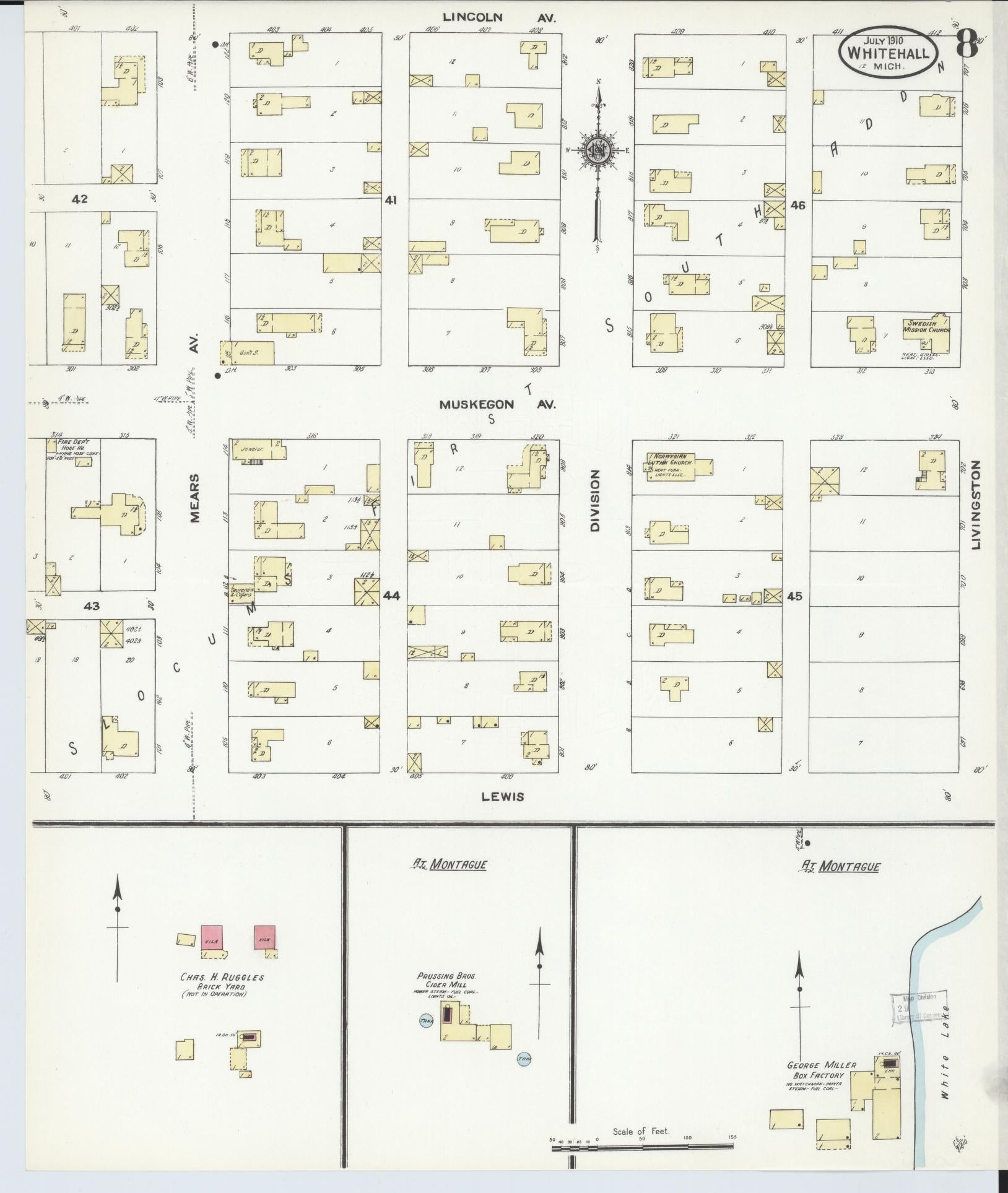 Sanborn Fire Insurance Map from Whitehall, Muskegon County, Michigan (1910), Sheet #0008 - Historic Sanborn Fire Insurance Map Print, vintage old map wall art, antique decor, genealogy gift, Michigan Michigan map