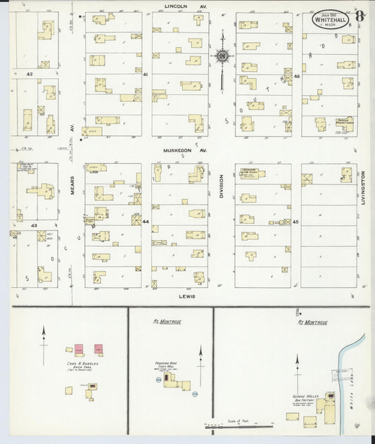 Sanborn Fire Insurance Map from Whitehall, Muskegon County, Michigan (1910), Sheet #0008 - Historic Sanborn Fire Insurance Map Print, vintage old map wall art, antique decor, genealogy gift, Michigan Michigan map