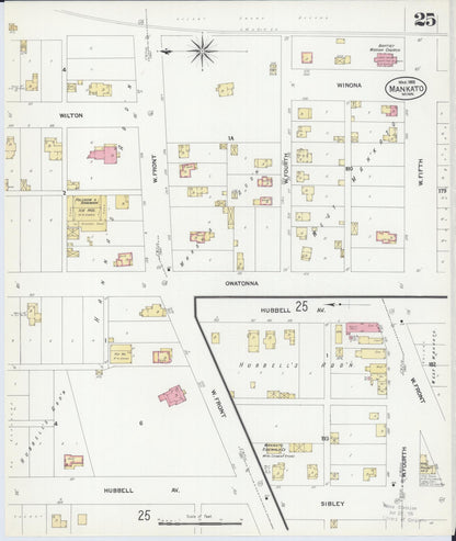 Sanborn Fire Insurance Map from Mankato, Blue Earth County, Minnesota (1908), Sheet #0025 - Historic Sanborn Fire Insurance Map Print, vintage old map wall art, antique decor, genealogy gift, Minnesota Minnesota map