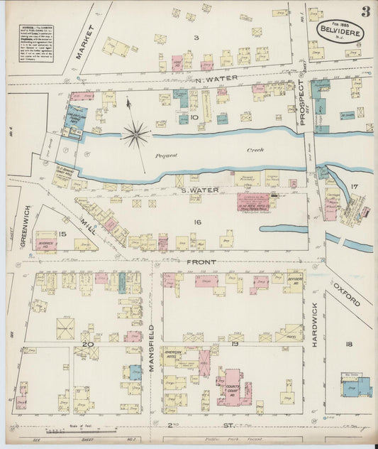 Sanborn Fire Insurance Map from Belvidere, Warren County, New Jersey (1885), Sheet #0003 - Historic Sanborn Fire Insurance Map Print, vintage old map wall art, antique decor, genealogy gift, New Jersey New Jersey map