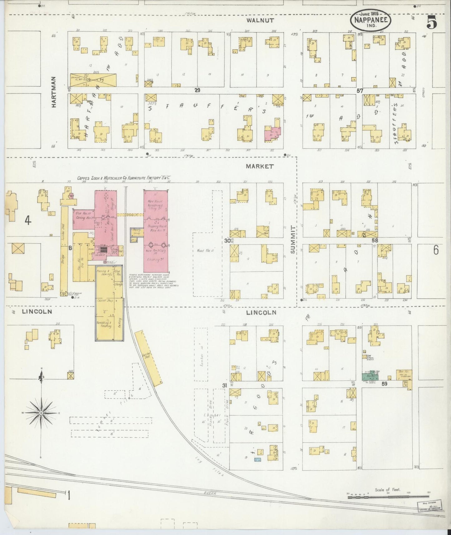 Sanborn Fire Insurance Map from Nappanee, Elkhart County, Indiana (1905), Sheet #0005 - Complete Map Set gallery image, historic Sanborn map, vintage wall art, Indiana Indiana
