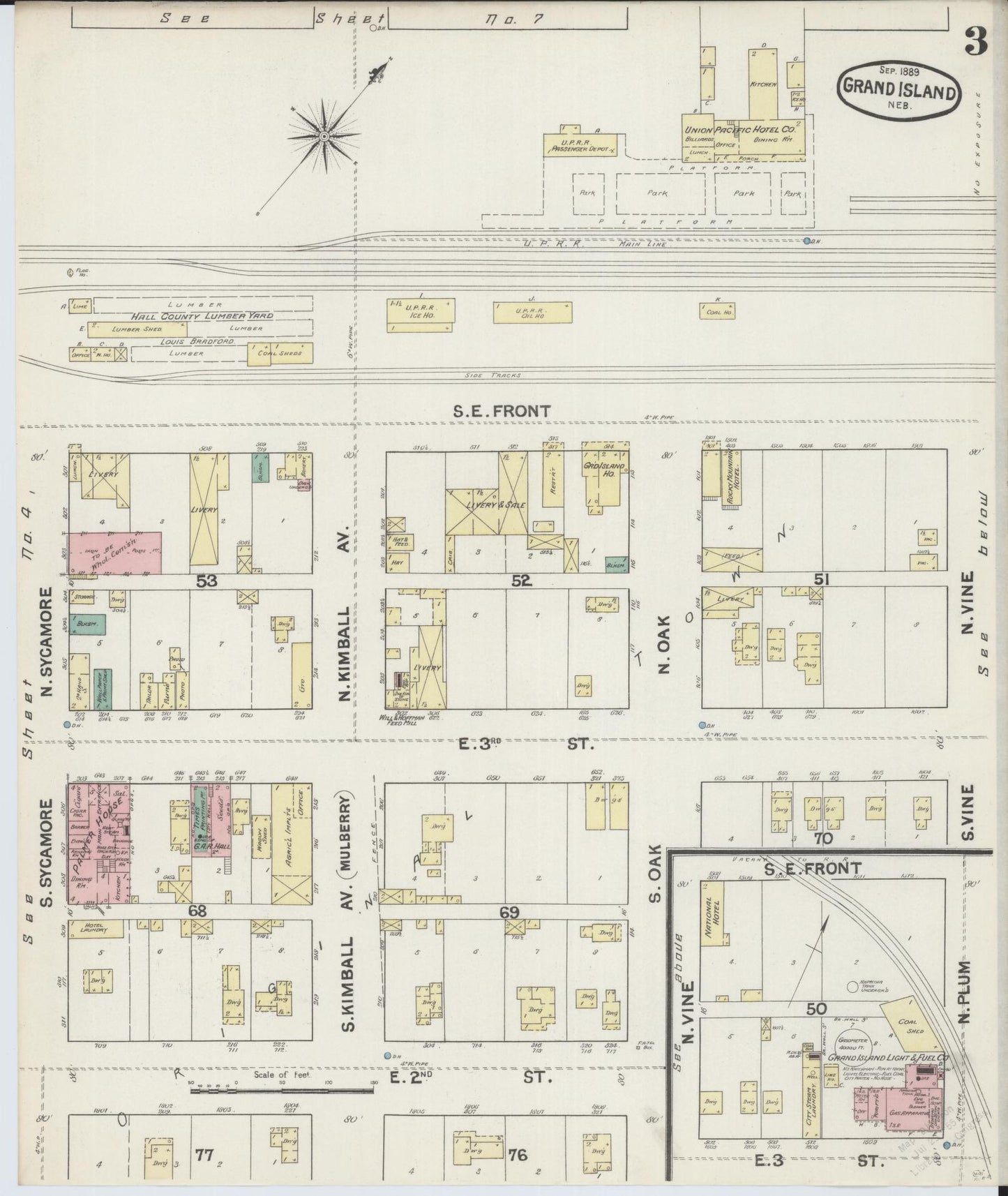 Sanborn Fire Insurance Map from Grand Island, Hall County, Nebraska (1889), Sheet #0003 - Complete Map Set gallery image, historic Sanborn map, vintage wall art, Nebraska Nebraska