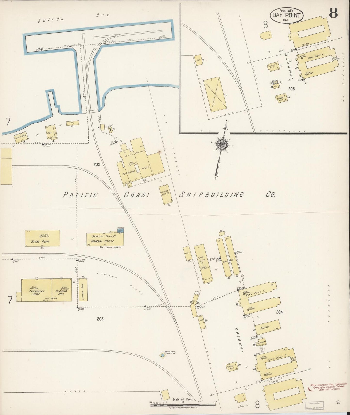 Sanborn Fire Insurance Map from Bay Point, Contra Costa County, California (1919), Sheet #0008 - Historic Sanborn Fire Insurance Map Print, vintage old map wall art, antique decor, genealogy gift, California California map