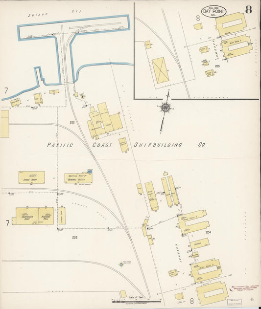Sanborn Fire Insurance Map from Bay Point, Contra Costa County, California (1919), Sheet #0008 - Historic Sanborn Fire Insurance Map Print, vintage old map wall art, antique decor, genealogy gift, California California map