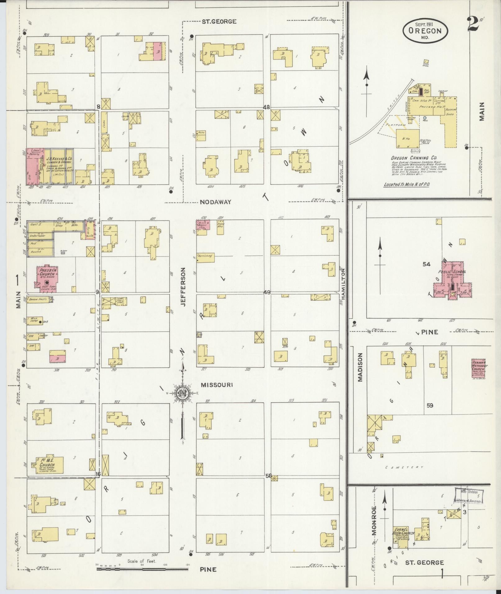 Sanborn Fire Insurance Map from Oregon, Holt County, Missouri (1911), Sheet #0002 - Complete Map Set gallery image, historic Sanborn map, vintage wall art, Missouri Missouri