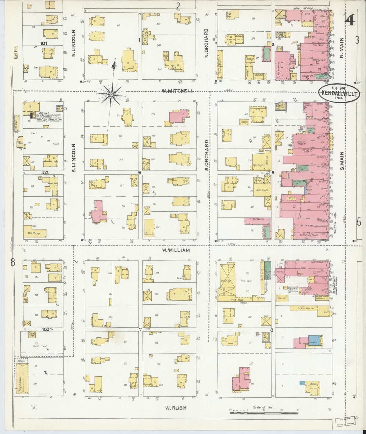 Sanborn Fire Insurance Map from Kendallville, Noble County, Indiana (1904), Sheet #0004 - Historic Sanborn Fire Insurance Map Print, vintage old map wall art, antique decor, genealogy gift, Indiana Indiana map