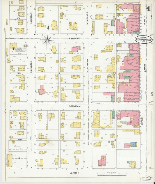 Sanborn Fire Insurance Map from Kendallville, Noble County, Indiana (1904), Sheet #0004 - Historic Sanborn Fire Insurance Map Print, vintage old map wall art, antique decor, genealogy gift, Indiana Indiana map