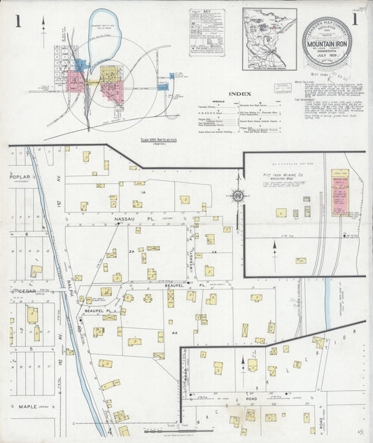 Sanborn Fire Insurance Map from Mountain Iron, Saint Louis County, Minnesota (1928), Sheet #0001 - Historic Sanborn Fire Insurance Map Print, vintage old map wall art, antique decor, genealogy gift, Minnesota Minnesota map