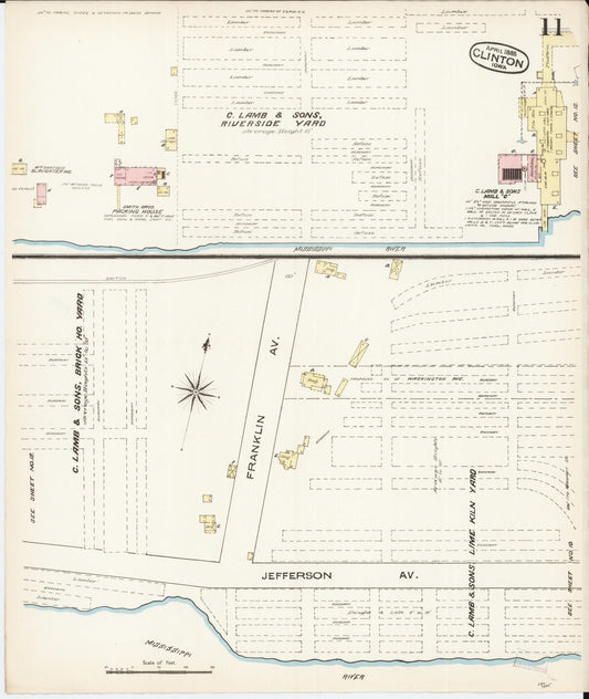 Sanborn Fire Insurance Map from Clinton, Clinton County, Iowa (1885), Sheet #0011 - Historic Sanborn Fire Insurance Map Print, vintage old map wall art