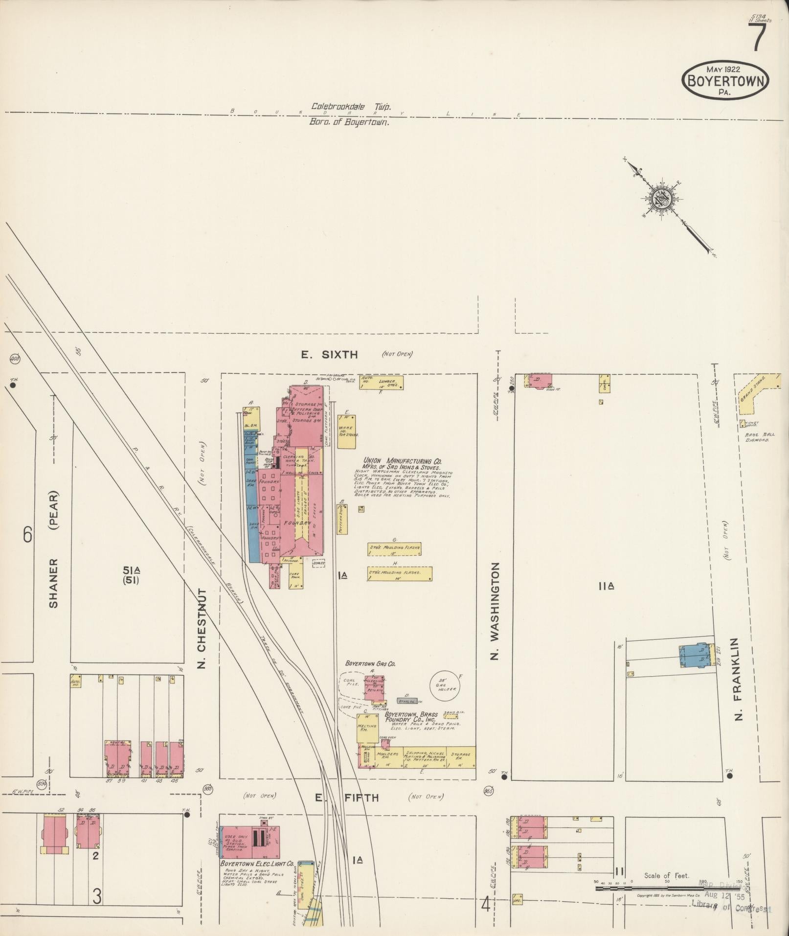 Sanborn Fire Insurance Map from Boyertown, Berks County, Pennsylvania (1922), Sheet #0007 - Historic Sanborn Fire Insurance Map Print, vintage old map wall art, antique decor, genealogy gift, Pennsylvania Pennsylvania map