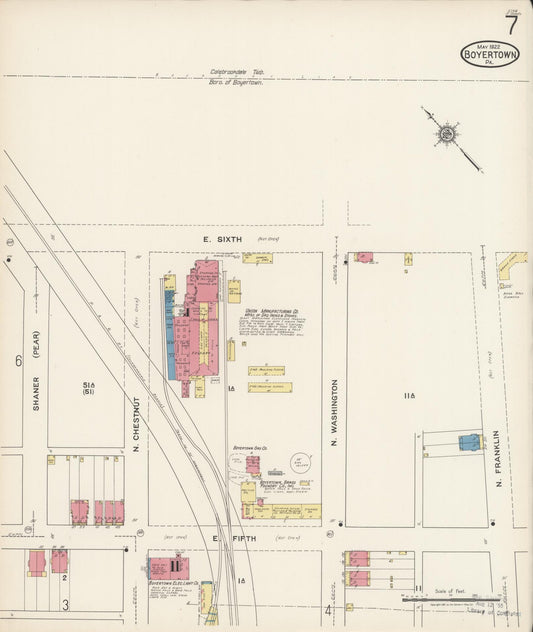 Sanborn Fire Insurance Map from Boyertown, Berks County, Pennsylvania (1922), Sheet #0007 - Historic Sanborn Fire Insurance Map Print, vintage old map wall art, antique decor, genealogy gift, Pennsylvania Pennsylvania map
