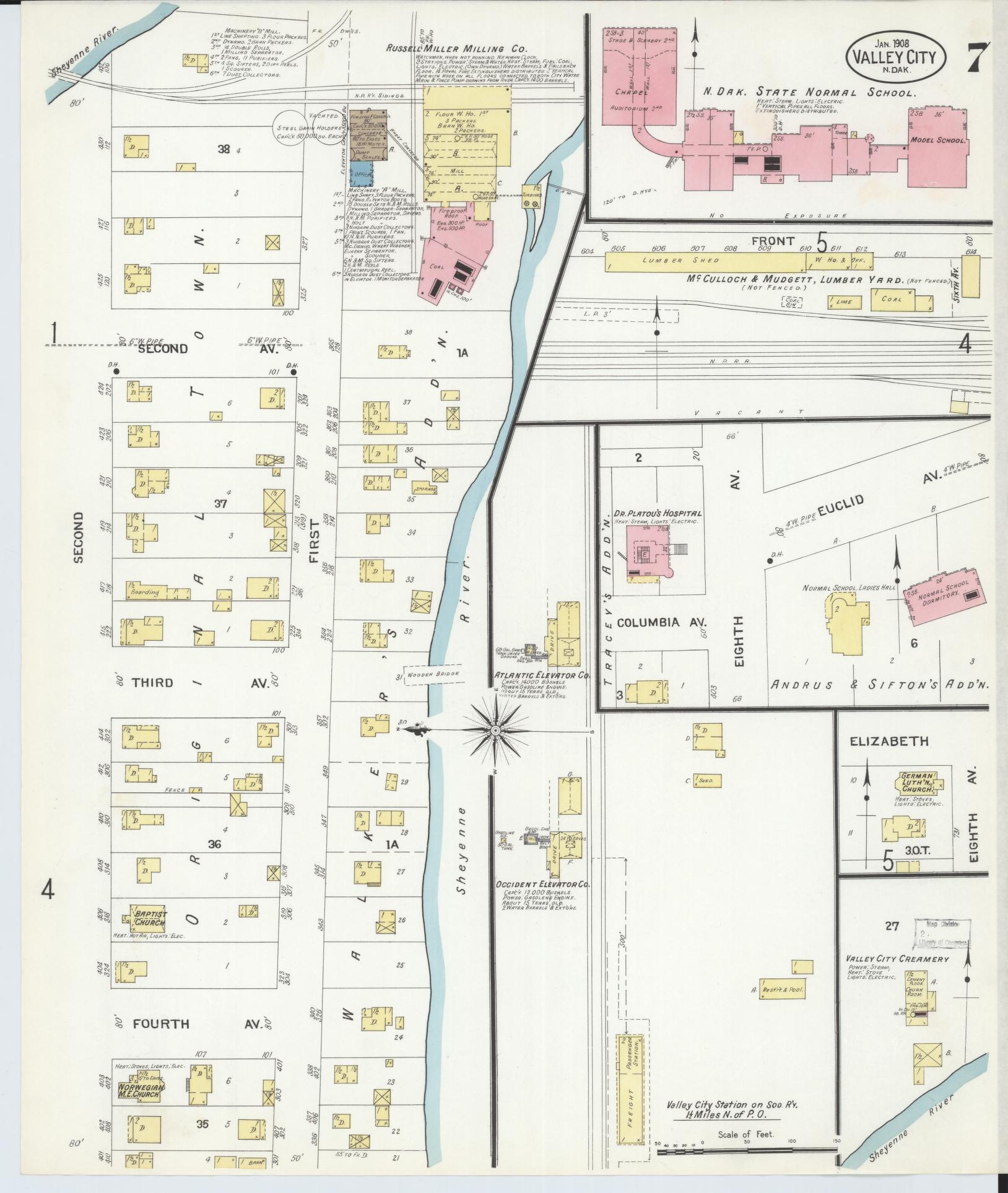 Sanborn Fire Insurance Map from Valley City, Barnes County, North Dakota (1908), Sheet #0007 - Historic Sanborn Fire Insurance Map Print, vintage old map wall art, antique decor, genealogy gift, North Dakota North Dakota map