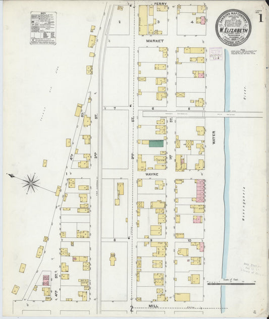Sanborn Fire Insurance Map from West Elizabeth, Allegheny County, Pennsylvania (1905), Sheet #0001 - Historic Sanborn Fire Insurance Map Print, vintage old map wall art, antique decor, genealogy gift, Pennsylvania Pennsylvania map