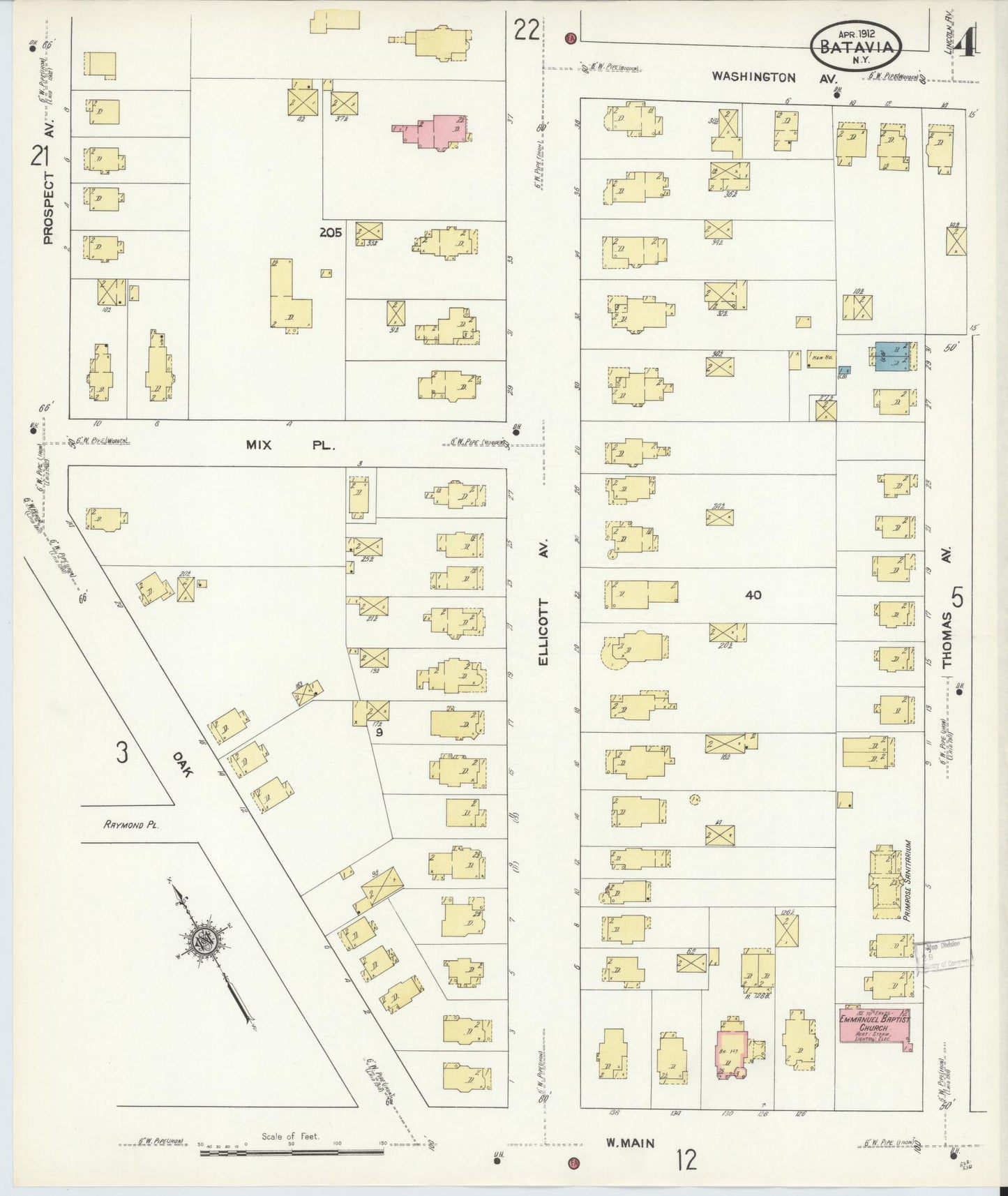 Sanborn Fire Insurance Map from Batavia, Genesee County, New York (1912), Sheet #0004 - Historic Sanborn Fire Insurance Map Print, vintage old map wall art, antique decor, genealogy gift, New York New York map
